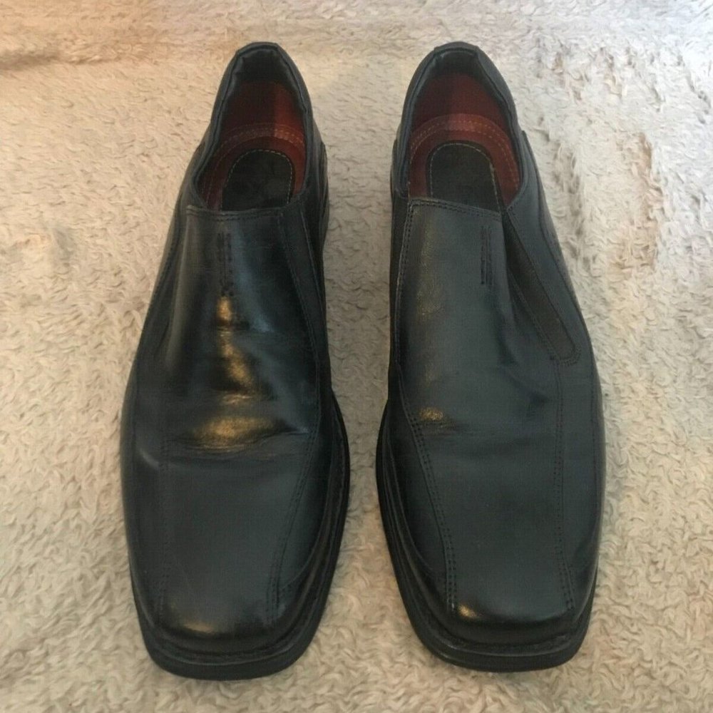 Clarks Leather Travel Soft Black Slip-On Loafers Shoes Cushioned Mens 10.5
